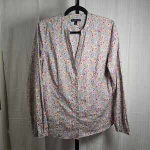 Lands' End Women's M Paisley Floral Print‎ Long Sleeve Blouse Top V-Neck Cotton